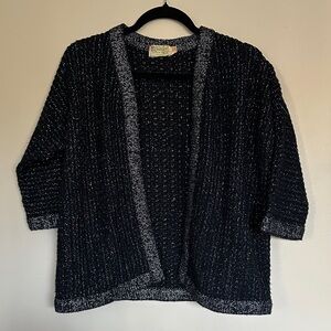 Elegant Black and Silver Open-Front Cardigan acrylic vintage